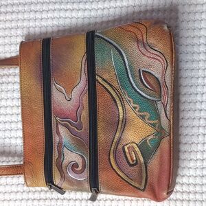 Anuschka Hand Painted Abstract Art Leather Crossbody Handbag Purse